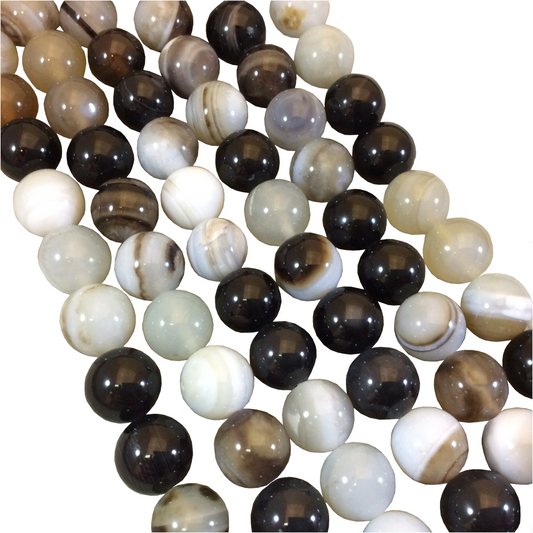 Natural Banded Agate Beads | Smooth Round Gemstone Beads | 12mm Size