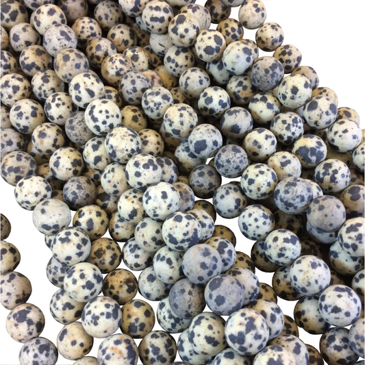 10mm Matte Round Dalmatian Jasper Beads - 15" Strand (Approximately 36 Beads) - Natural Semi-Precious Gemstone Beads - Sold By The Strand