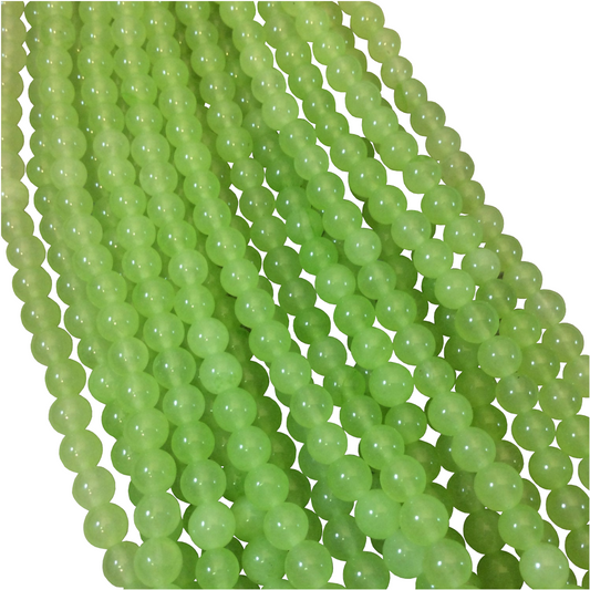 6mm Smooth Chartreuse Jade Round/Ball Shaped Beads with 1mm Holes - 8" Half Strand (Approx. 34 Beads) - Natural Semi-Precious Gemstone
