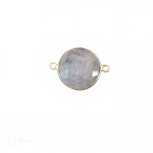 Sterling Silver Faceted Round/Coin Shaped Moonstone Bezel Connector Component - Measuring 18mm x 18mm - Natural Semi-Precious Gemstone