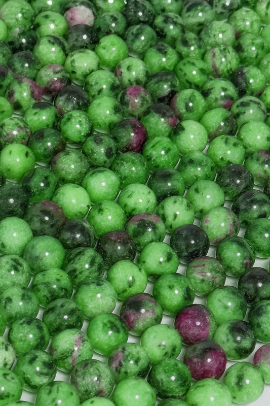 Natural Ruby Zoisite Beads 15” Strand – Genuine Gemstone Beads for Jewelry Making – Polished Green & Pink Crystal Beads