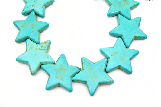 42mm Veined Turquoise Howlite Star Shaped Beads with 1mm Holes - (Approx. 16.5" Strand ~ 12 Beads)
