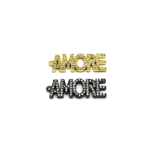 This beautiful cubic zirconia charm is shaped into the word "Amore," meaning "love" in Italian. This charm is perfect for making jewelry like necklaces, bracelets, and earrings with a special meaning and a touch of sparkle.