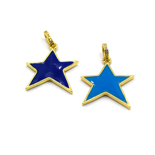 This gorgeous blue star shaped enamel pendant is perfect for jewelry making! The brilliant blue color will make your design sparkle. The pendant is made of high quality enamel, giving it an eye-catching shine.