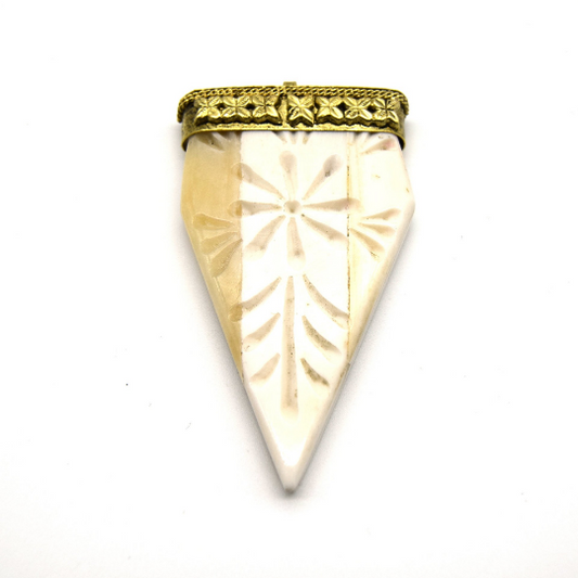 40mm x 70mm Carved White Pointed Flat Arrow Shaped Natural Ox Bone Pendant with Gold Cap