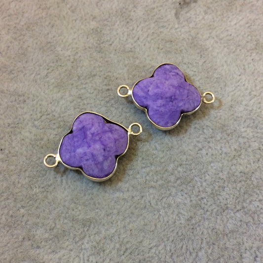 Silver Plated Faceted Manmade Resin/Clay Mottled Purple Quatrefoil Shaped Bezel Connector - Measuring 18mm x 18mm - Sold Individually