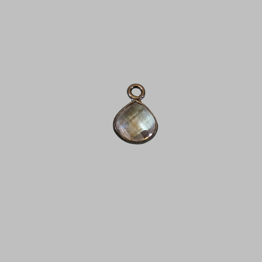 Gunmetal Plated Faceted Clear Hydro (Lab Created) Quartz Heart/Teardrop Shaped Bezel Pendant - Measuring 8mm x 8mm - Sold Individually