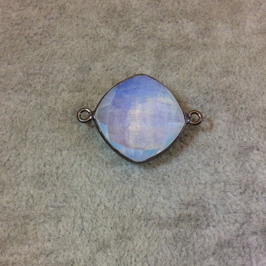 Gunmetal Plated Faceted White Opalite (Manmade Glass) Diamond Shaped Bezel Connector - Measuring 18mm x 18mm - Sold Individually