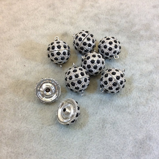 15mm Pave Style Jet Black Glass Encrusted Silver Plated Round/Ball Shaped Threaded Twist Clasps- Sold Individually - Elegant and Classy