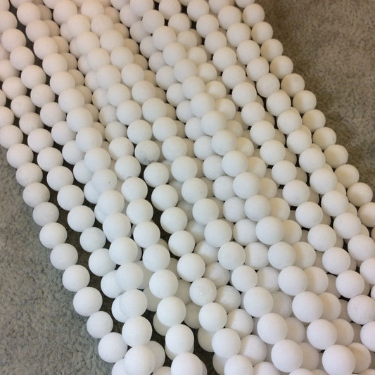 6mm Matte White Jade Round/Ball Shaped Beads - 15" Strand (Approx. 62 Beads) - Natural Semi-Precious Gemstone - Sold by the Strand