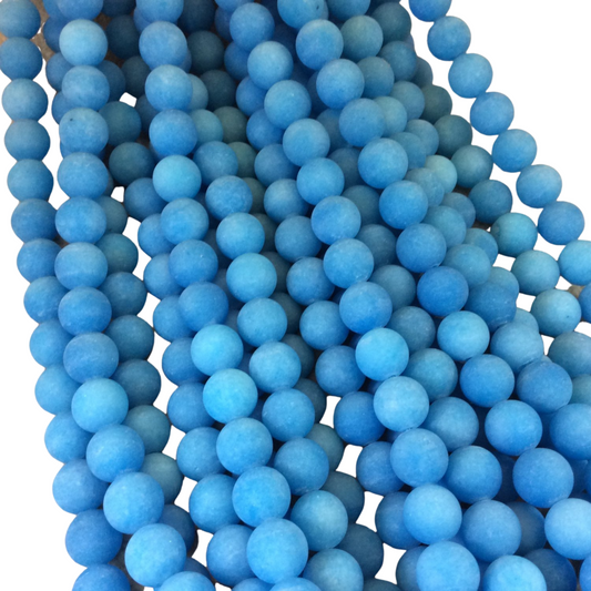 10mm Matte Turquoise Blue Jade Round/Ball Shaped Beads - 15" Strand (Approx. 38 Beads) - Natural Semi-Precious Gemstone - Sold by the Strand