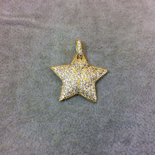 Gold Plated CZ Cubic Zirconia Inlaid Bailed Star Shaped Copper Pendant - Measuring 29mm x 28mm - Available in Four Colors, See Related!