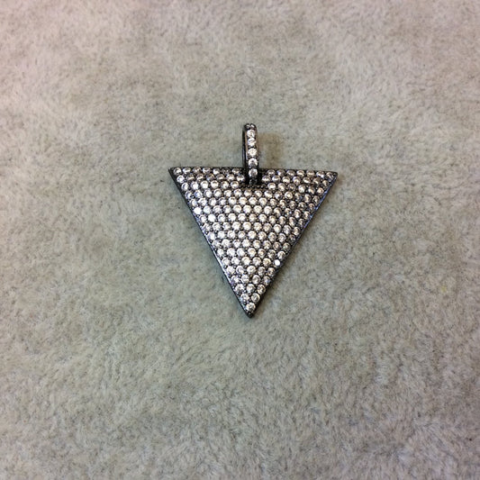 Gunmetal Plated CZ Cubic Zirconia Inlaid Triangle Shaped Copper Pendant - Measuring 28mm x 25mm - Available in Four Colors, See Related!