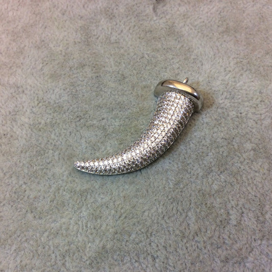 Silver Plated CZ Cubic Zirconia Inlaid Tusk Shaped Copper Pendant - Measuring 15mm x 40mm - Available in Three Colors, See Related!