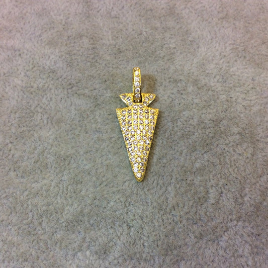Gold Plated CZ Cubic Zirconia Inlaid Arrowhead Shaped Copper Pendant - Measuring 12mm x 27mm - Available in Five Colors, See Related!