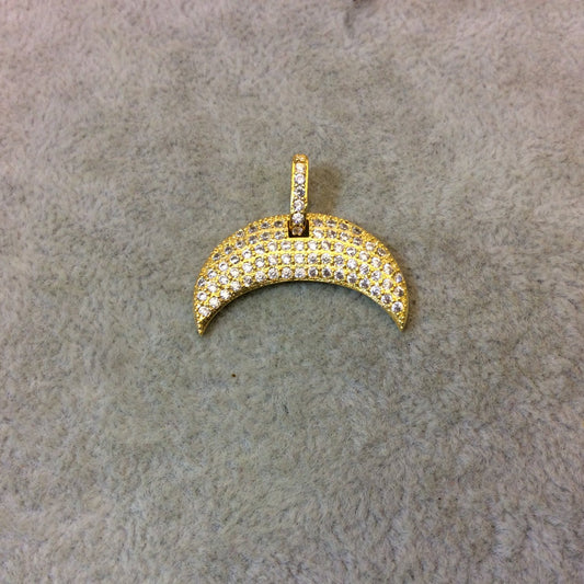 Gold Plated CZ Cubic Zirconia Inlaid Crescent Shaped Copper Pendant - Measuring 17mm x 27mm - Available in Five Colors, See Related!