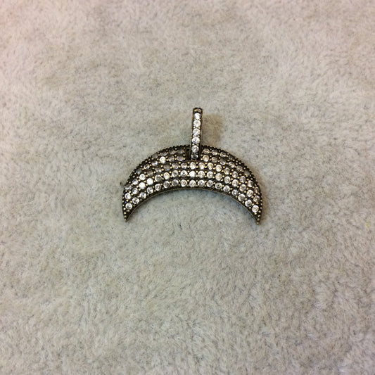 Bronze Plated CZ Cubic Zirconia Inlaid Crescent Shaped Copper Pendant - Measuring 17mm x 27mm - Available in Five Colors, See Related!