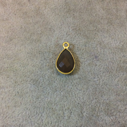 Gold Plated Faceted Natural Semi-Opaque Gray Chalcedony Pear/Teardrop Shaped Bezel Pendant - Measuring 10mm x 15mm - Sold Individually