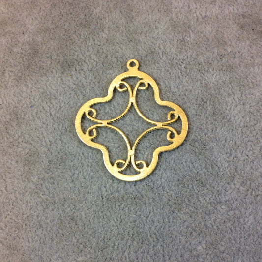38mm Gold Brushed Finish Scrollwork Quatrefoil Shaped Plated Copper Components - Sold in Pre-Counted Bulk Packs of 10 Pieces - (071-GD)