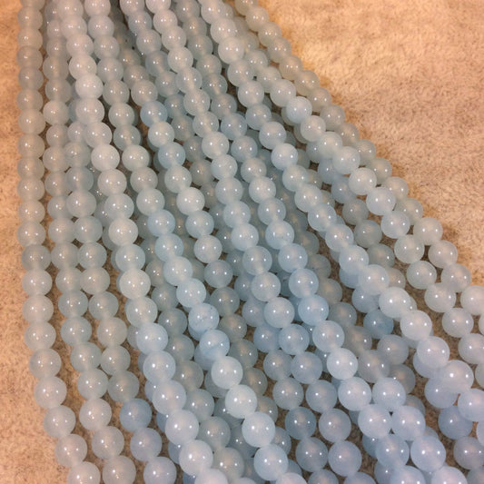 6mm Smooth Pale Aqua Jade Round/Ball Shaped Beads with 1mm Holes - 8" Half Strand (Approx. 34 Beads) - Natural Semi-Precious Gemstone