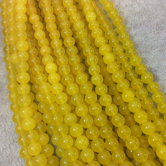 6mm Smooth Cadmium Yellow Jade Round/Ball Shaped Beads with 1mm Holes - 15.5" Strand Approx. 64 Beads) - Natural Semi-Precious Gemstone