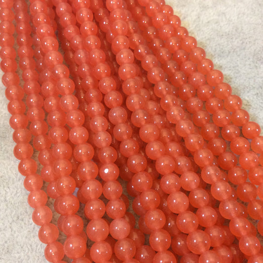 6mm Smooth Salmon Pink Jade Round/Ball Shaped Beads with 1mm Holes - 8" Half Strand (Approx. 34 Beads) - Natural Semi-Precious Gemstone