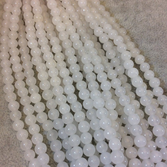 6mm Smooth White Jade Round/Ball Shaped Beads with 1mm Holes - 8" Half Strand (Approx. 34 Beads) - Natural Semi-Precious Gemstone