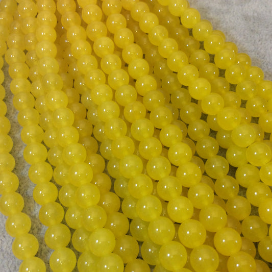8mm Smooth Cadmium Yellow Jade Round/Ball Shaped Beads with 1mm Holes - 8" Half Strand (Approx. 26 Beads) - Natural Semi-Precious Gemstone