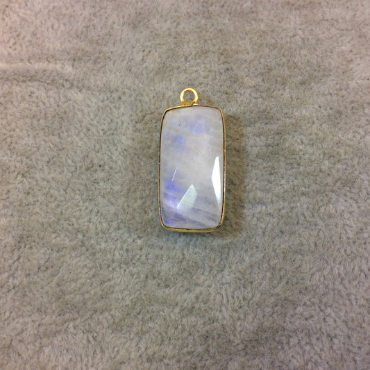 Gold Plated Natural Moonstone Faceted Rectangle/Bar Shaped Copper Bezel Pendant - Measures 12mm x 24mm - Sold Individually, Random