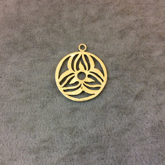 Small Gold Plated Trillium Flower Cutout Circle Shaped Brushed Finish Copper Components -Measuring 26mm x 26mm -Sold in Packs of 10 (326-GD)