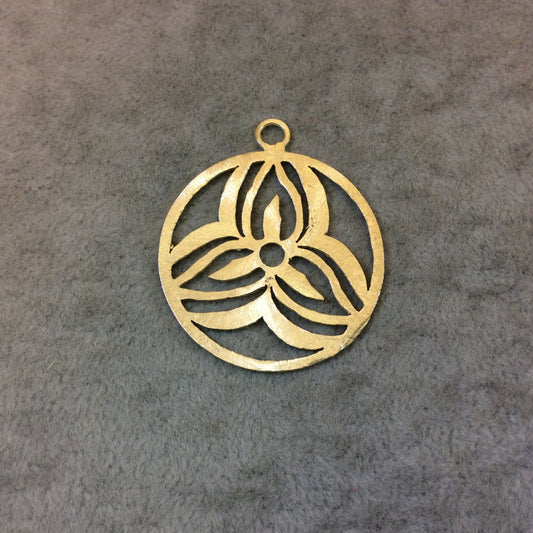 Large Gold Plated Trillium Flower Cutout Circle Shaped Brushed Finish Copper Components - Measures 35mm x 35mm -Sold in Packs of 10 (327-GD)