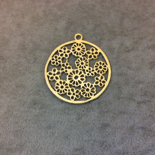 Large Gold Plated Daisy/Floral Field Cutout Circle Brushed Finish Copper Components - Measuring 39mm x 39mm - Sold in Packs of 10 (329-GD)