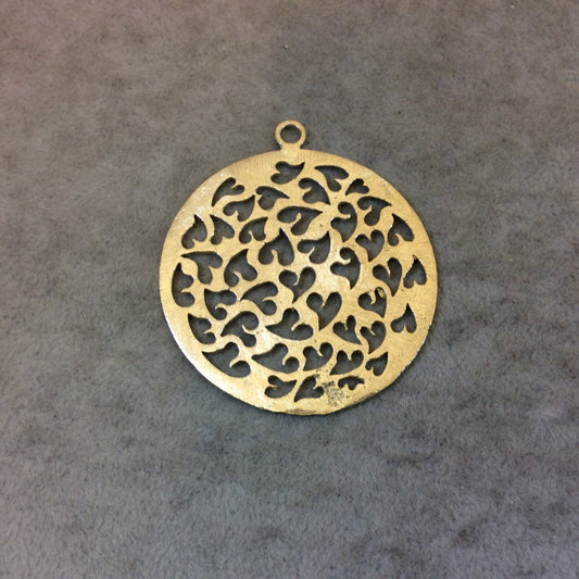 Gold Plated Concentric Heart Pattern Cutout Circle Brushed Finish Copper Components - Measuring 49mm x 49mm - Sold in Packs of 4 (362-GD)
