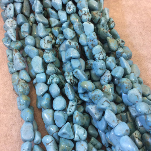 Natural Blue Howlite Freeform Nugget Shaped Beads - Sold by 16" Strands (Approx. 32 Beads) - Measuring 12-15mm Long, with 1mm Holes
