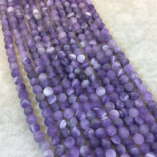 5mm Matte Natural Chevron/Dogtooth Amethyst Round/Ball Shape Beads - Sold by 15.25" Strands (Approx. 78 Beads) - Semi-Precious Gemstone