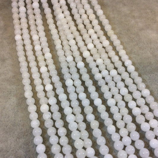 4mm Smooth Dyed Mixed White Natural Jade Round/Ball Shaped Beads - Sold by 15.25" Strands (Approx. 92 Beads) - Semi-Precious Gemstone