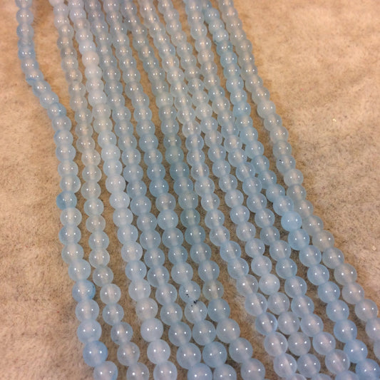 4mm Smooth Dyed Pale Aqua Blue Natural Jade Round/Ball Shaped Beads - Sold by 15.25" Strands (Approx. 92 Beads) - Semi-Precious Gemstone