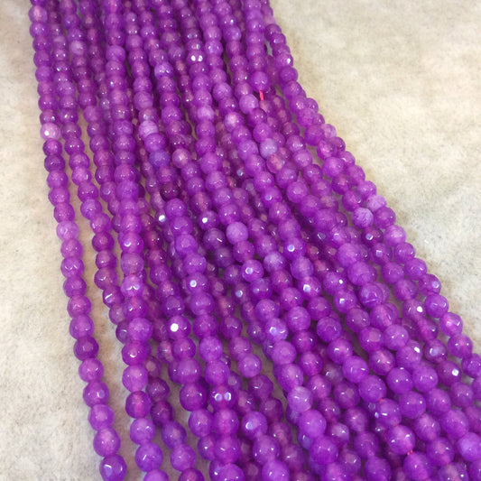 4mm Faceted Dyed Magenta Pink Natural Jade Round/Ball Shaped Beads - Sold by 14.5" Strands (Approx. 90 Beads) - Semi-Precious Gemstone