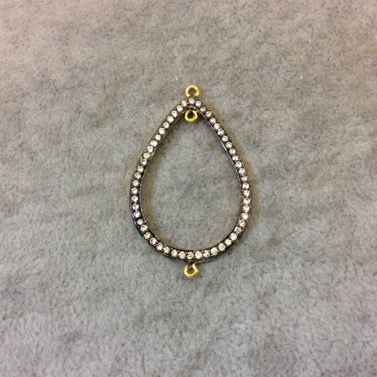 Medium Oxidized Gold Plated CZ Cubic Zirconia Inlaid Pear/Teardrop Shaped Copper Connector/Pendant - Measuring 26mm x 38mm, Approximately