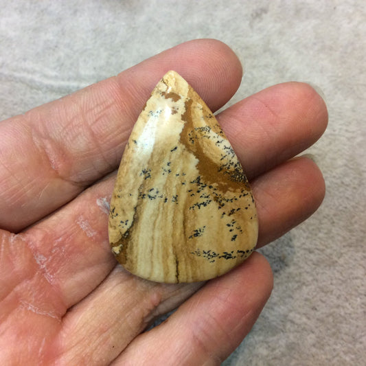 OOAK Natural Picture Jasper Pear/Teardrop Shaped Flat Back Cabochon - Measuring 32mm x 45mm, 5mm Dome Height - High Quality Gemstone Cab