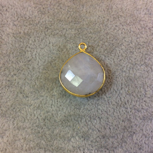 Gold Plated Natural Moonstone Faceted Heart/Teardrop Shaped Copper Bezel Pendant - Measures 18mm x 18mm - Sold Individually, Randomly Chosen