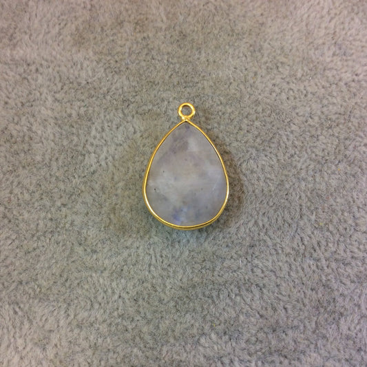 Gold Plated Natural Moonstone Faceted Pear/Teardrop Shaped Copper Bezel Pendant - Measures 15mm x 20mm - Sold Individually, Randomly Chosen