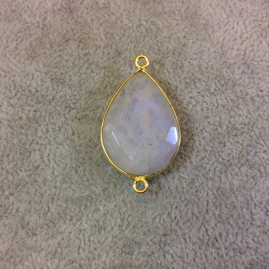 Gold Plated Natural Moonstone Faceted Pear/Teardrop Shaped Copper Bezel Connector - Measures 18mm x 26mm - Sold Individually, Randoml