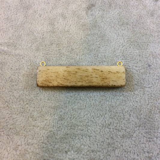 Light Brown Horizontal Rectangle/Bar Shaped Carved Natural Ox Bone Focal Pendant - Measuring 13mm x 54mm Approximately - Sold Individually