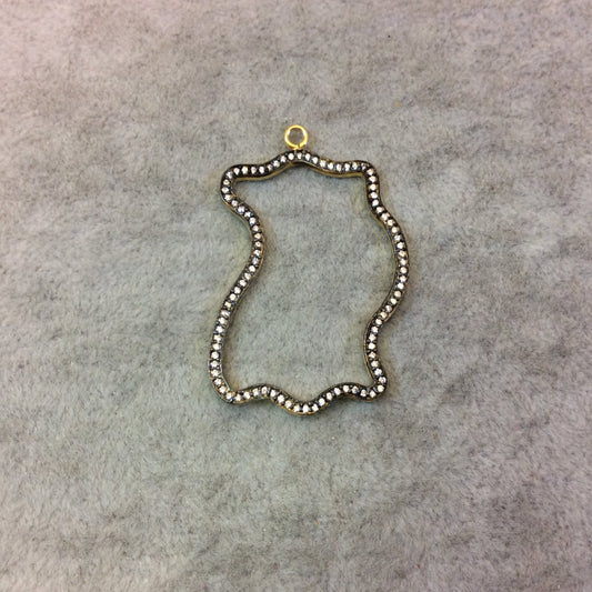 Medium Oxidized Gold Plated CZ Cubic Zirconia Inlaid Open Wavy Blanket Shaped Copper Focal Pendant - Measuring 29mm x 39mm, Approximately