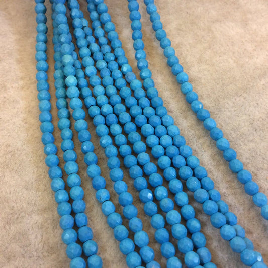 4mm Faceted Dyed Sky Blue Howlite Round/Ball Shaped Beads - Sold by 15.75" Strands (Approx. 106 Beads) - Natural Semi-Precious Gemstone