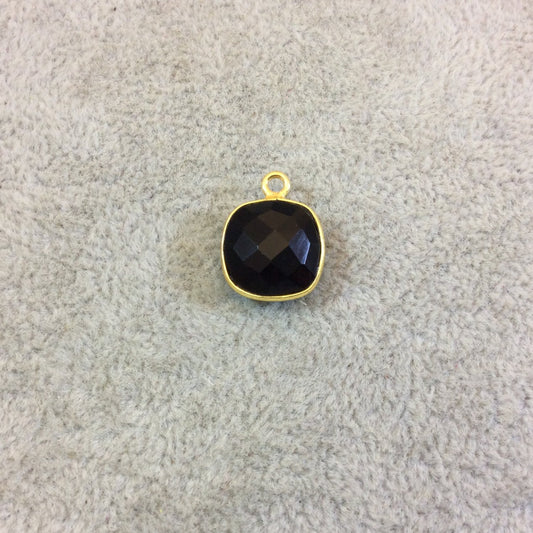 Gold Plated Faceted Hydro (Lab Created) Jet Black Onyx Square Shaped Bezel Pendant - Measuring 12mm x 12mm - Sold Individually