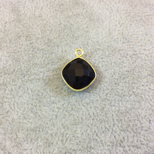 Gold Plated Faceted Hydro (Lab Created) Jet Black Onyx Diamond Shaped Bezel Pendant - Measuring 12mm x 12mm - Sold Individually
