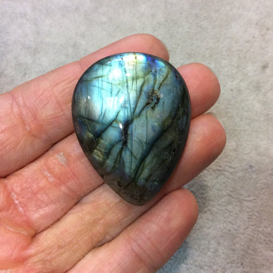 SPECIAL BATCH - AAA Pear/Teardrop Shaped Rainbow Labradorite Domed Back Cabochon - Measuring 33mm x 43mm, 9mm Dome Height - Gemstone Cab