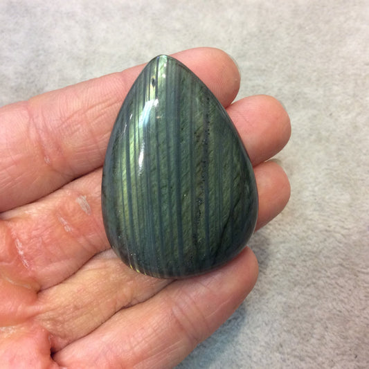 SPECIAL BATCH - AAA Pear/Teardrop Shape Green/Yellow Labradorite Domed Back Cabochon - Measuring 35mm x 49mm, 8mm Dome Height - Gemstone Cab